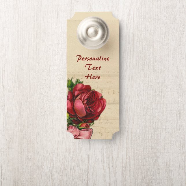 Eleganter Musiknoten Sheet Music Rote Rose Room Türanhänger (Auf Knauf)