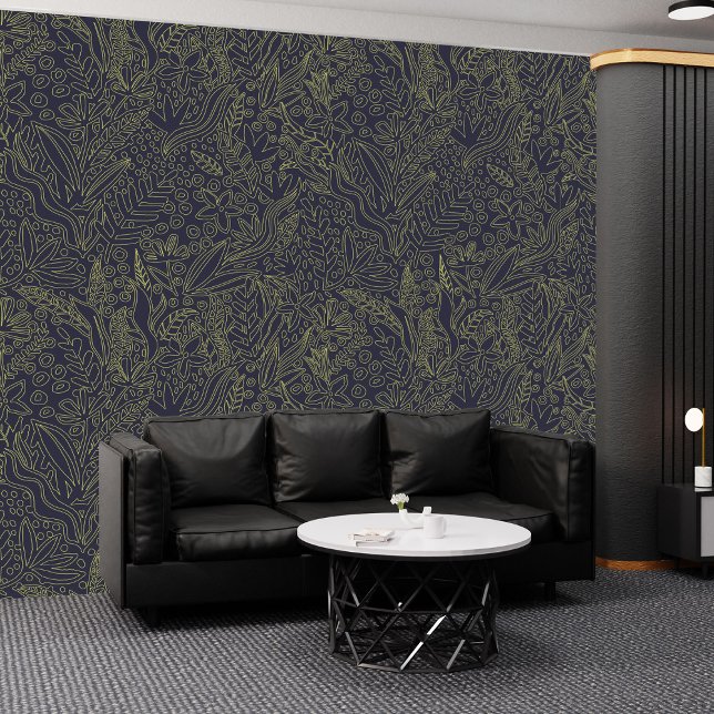 Eleganter Nachthimmel mit Gold-Blume: Peel & Stick Tapete (Elegant Night Sky with Gold Flowers: Peel & Stick Wallpaper)