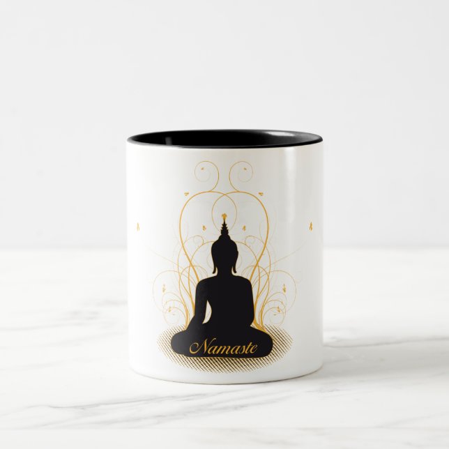Eleganter Namaste Buddha Zweifarbige Tasse (Mittel)