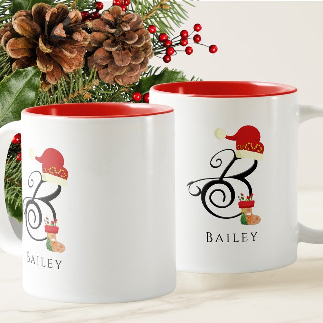 Eleganter Name Anfangsbuchstabe B Weihnachten Zweifarbige Tasse (Von Creator hochgeladen)