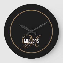 Eleganter Name aus schwarzem Gold, Monogramm  Große Wanduhr