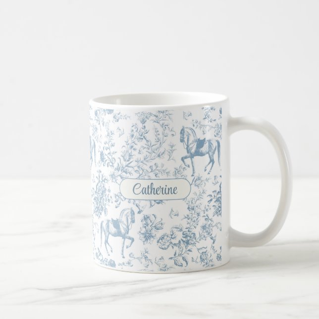 Eleganter Name Blue Reittier Toile Kaffeetasse (Rechts)