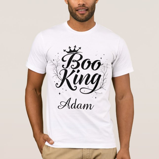 Eleganter Name "Boo King" Halloween Black and Whit T-Shirt (Vorderseite)