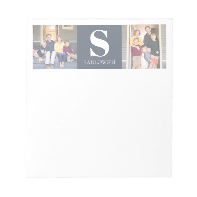 Eleganter Name der Monogram-Familie mit zwei Fotos Notizblock (Vorderseite)