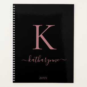 Eleganter Name der Schwarz-Rosa-Gold-Monogramm Planer