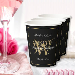 Eleganter Name der Schwarz-weißen Goldhochzeit Pappbecher