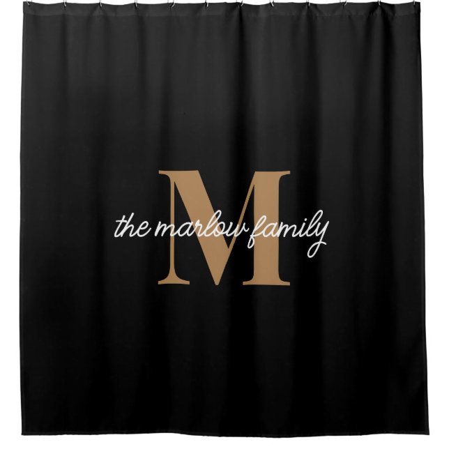 Eleganter Name der schwarzen Monogram-Skriptfamili Duschvorhang (Vorderseite)