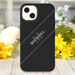 Eleganter Name der Schwarzen Silber Monogramm Pers iPhone Hülle<br><div class="desc">Passen Sie den Text an und erstellen Sie einfach Ihre personalisierte iPhone-Hülle. Klicken Sie auf BEARBEITEN und anschließend auf HINTERGRUND BEARBEITEN, um die Hintergrundfarbe zu ändern. Sie können dieses Design auf anderen Zazzle-Produkten übertragen und an die meisten Zazzle-Produkte anpassen. Standard Studio-Designs werden in hochauflösender Grafik für berufliche Drucke erstellt. Vielen...</div>