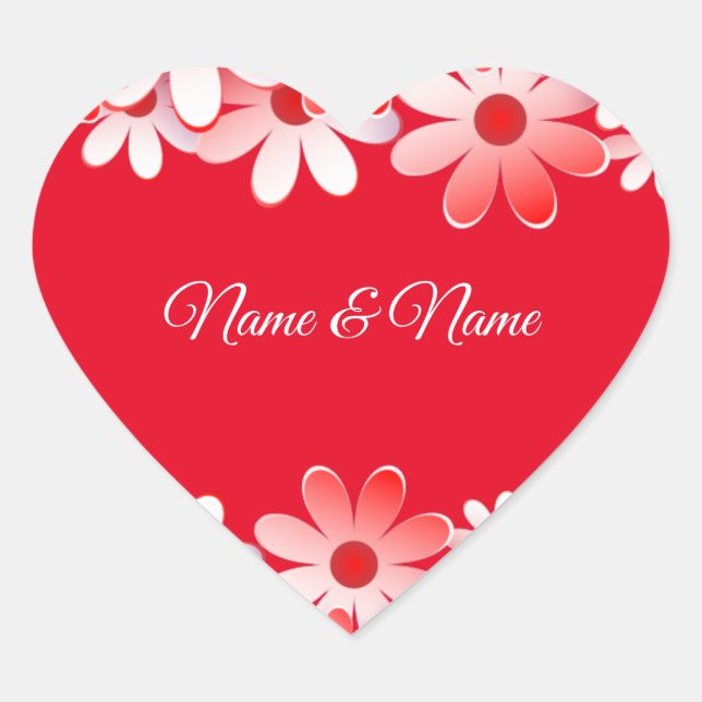Eleganter Name der weißen Blüte Herz-Aufkleber (Vorderseite)