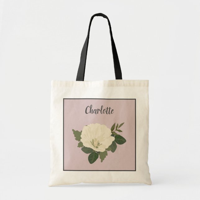 Eleganter Name der White Blume, benutzerdefinierte Tragetasche (Vorne)