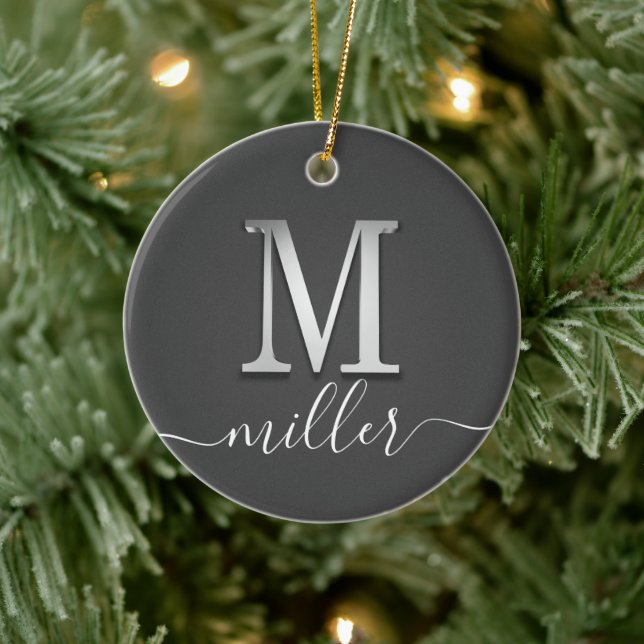 Eleganter Name des benutzerdefinierten Monogramms  Keramik Ornament (Baum)