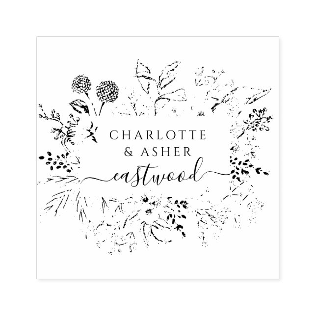 Eleganter Name des Blumenpaares Gummistempel (Prägung)