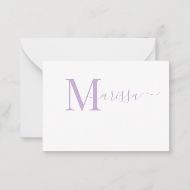 Eleganter Name des Lila Monogramms für moderne Skr Mitteilungskarte (Vorderseite)