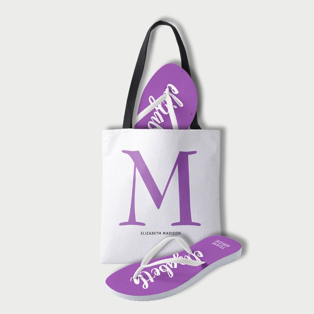 Eleganter Name des Lila Monogramms Tasche (Elegant purple monogram and name tote bag (flip flops sold separately in our store.))