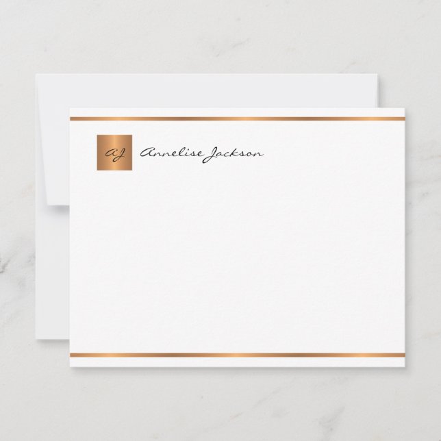 Eleganter Name des modernen Skripts Gold Monogramm Mitteilungskarte (Vorderseite)