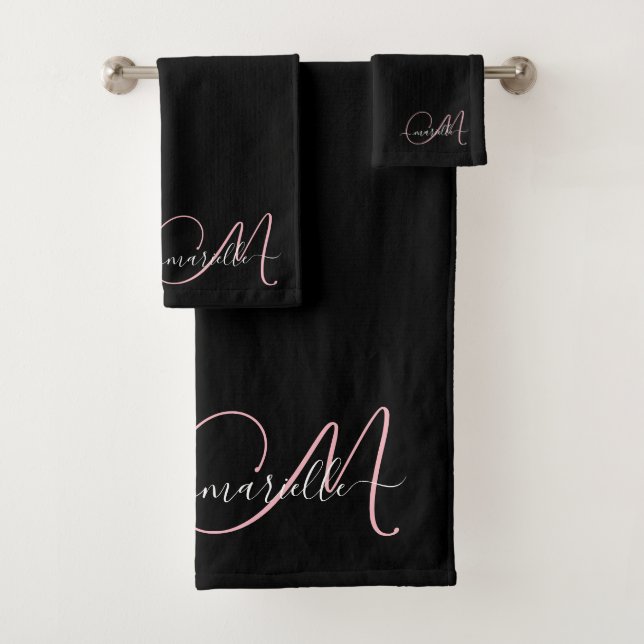 Eleganter Name des Monogram-Skripts in schwarz ros Badhandtuch Set (Insitu)