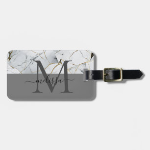 Eleganter Name des Monogrammes in weißem Marmor Gepäckanhänger