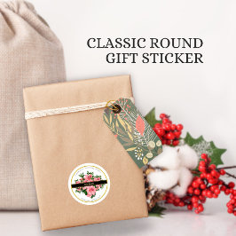 Eleganter Name des Unternehmens Red Floral Custom Runder Aufkleber