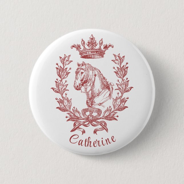 Eleganter Name des Vintagen Roten Pferdes Button (Vorderseite)
