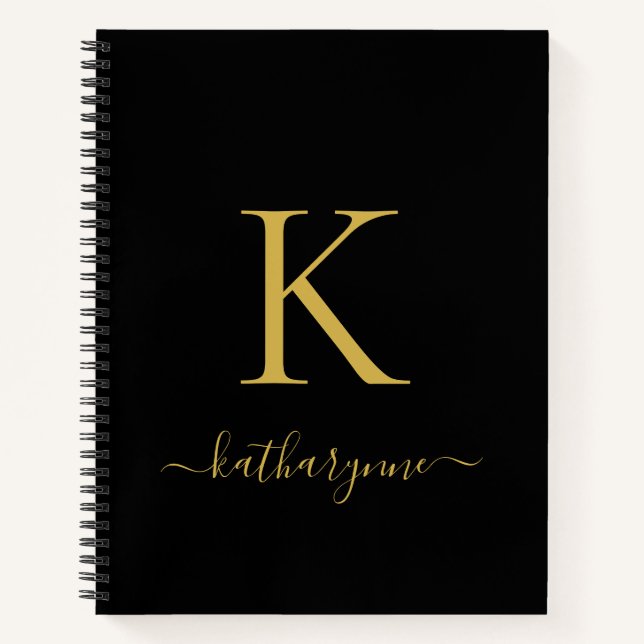 Eleganter Name für das Schwarze Gold Monogram Scri Notizbuch (Vorderseite)