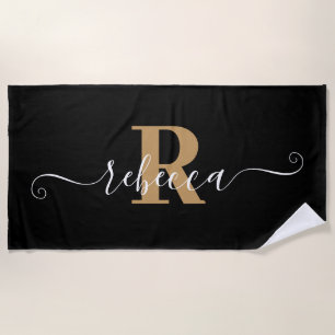 Eleganter Name für das Schwarze Gold Monogram Scri Strandtuch