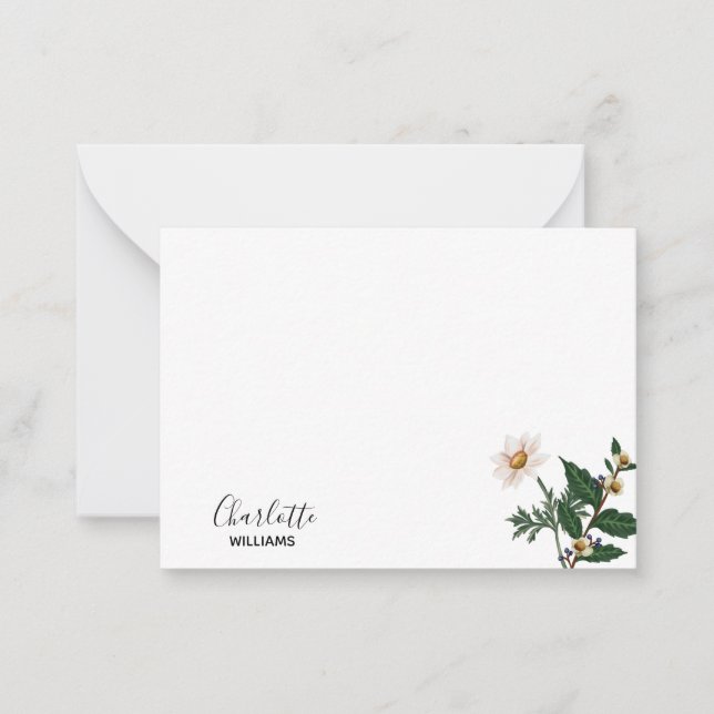 Eleganter Name für einfache, weiße Wildblume Mitteilungskarte (Vorderseite)
