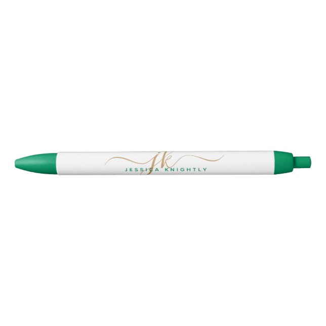 Eleganter Name für Green Gold Script Monogram Kugelschreiber (Vorderseite)