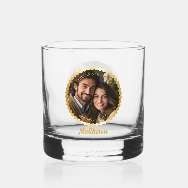 Eleganter Name für Hochzeit oder Jubiläum Foto Whiskyglas (Vorderseite)