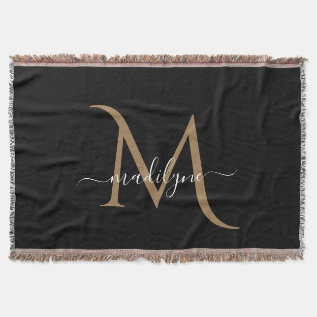 Eleganter Name für Schwarz-Gold Monogram-Skripte Decke (Vorderseite)