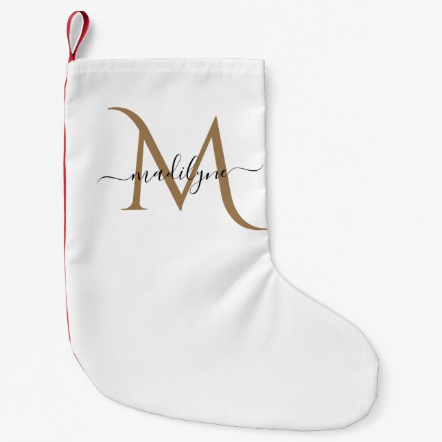 Eleganter Name für Schwarz-Gold Monogram-Skripte Kleiner Weihnachtsstrumpf (Vorderseite)