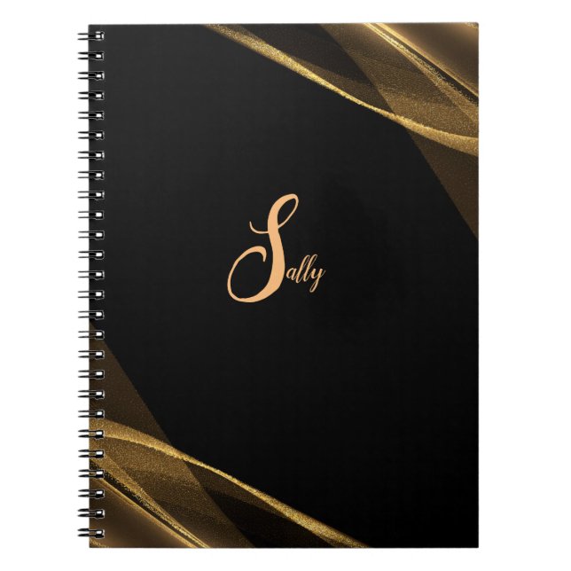 Eleganter Name für Schwarz-Gold-Monogramm-Skripte Notizblock (Vorderseite)