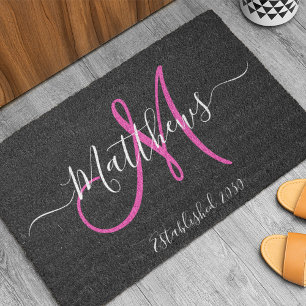 Eleganter Name für schwarz rosa Monogramm-Skriptfa Fußmatte