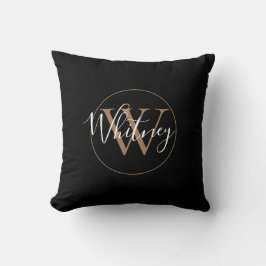 Eleganter Name für Schwarz- und Gold-Script-Monogr Kissen