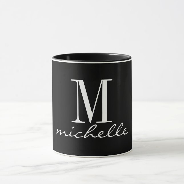 Eleganter Name für Schwarz-Weiß-Monogramm Tasse (Zentrum)