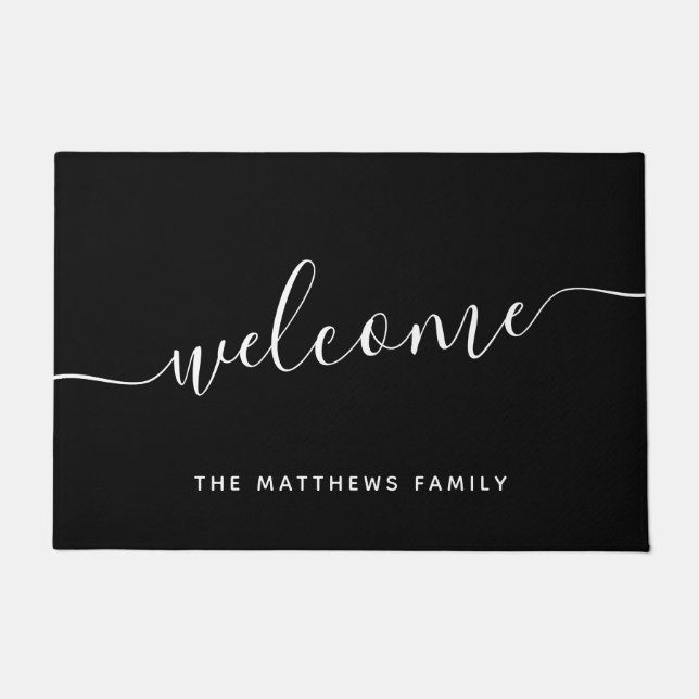 Eleganter Name für Schwarz-weiße Skriptfamilie Wil Fußmatte (Vorderseite)
