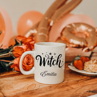 Eleganter Name "Hexe" Halloween Schwarz-Weiß Tasse