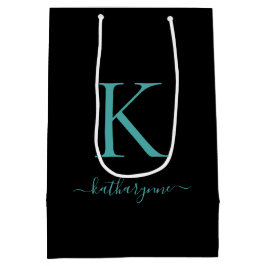 Eleganter Name in Schwarz und Aquamarin Mittlere Geschenktüte