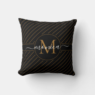 Eleganter Name in Schwarz und Gold Streifen Kissen