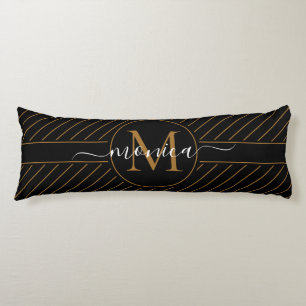 Eleganter Name in Schwarz und Gold Streifen Seitenschläferkissen