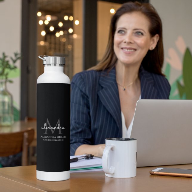 Eleganter Name in Schwarz und Weiß Trinkflasche (Von Creator hochgeladen)