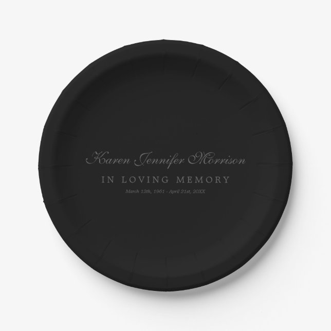 Eleganter Name in Script Black in Love Memory Pappteller (Vorderseite)