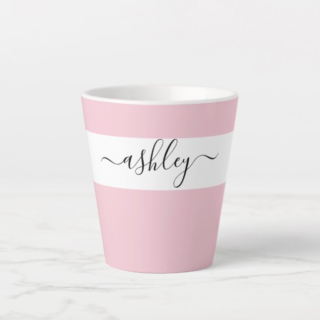 Eleganter Name in Script Typografie Pink Milchtasse (Vorderseite)