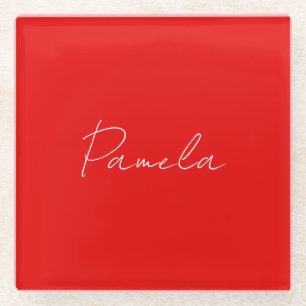 Eleganter Name Minimalistischer Warm-Rot Glasuntersetzer