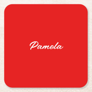 Eleganter Name Minimalistischer Warm-Rot Rechteckiger Pappuntersetzer