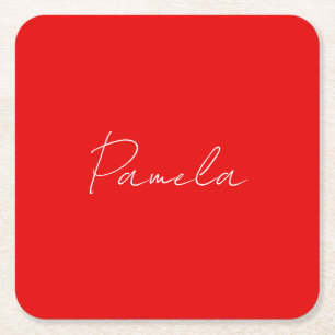 Eleganter Name Minimalistischer Warm-Rot Rechteckiger Pappuntersetzer