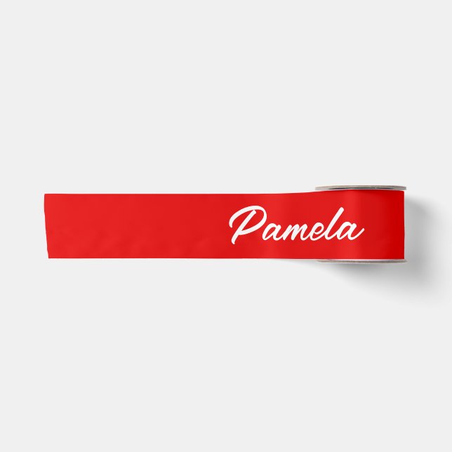 Eleganter Name Minimalistischer Warm-Rot Satinband (Vorderseite)