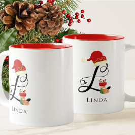 Eleganter Name Modernes Monogram Letter L Christma Zweifarbige Tasse