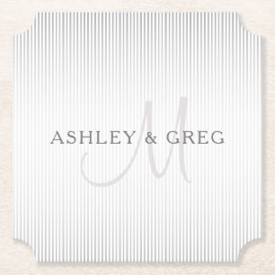 Eleganter Name Monogram & Dünne graue Streifen Untersetzer