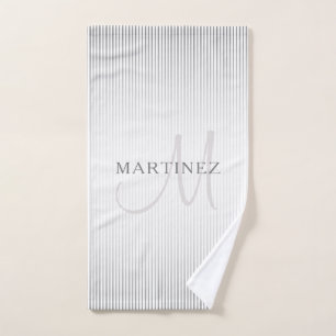 Eleganter Name Monogram & Thin Gray Ombre Streifen Badhandtuch Set