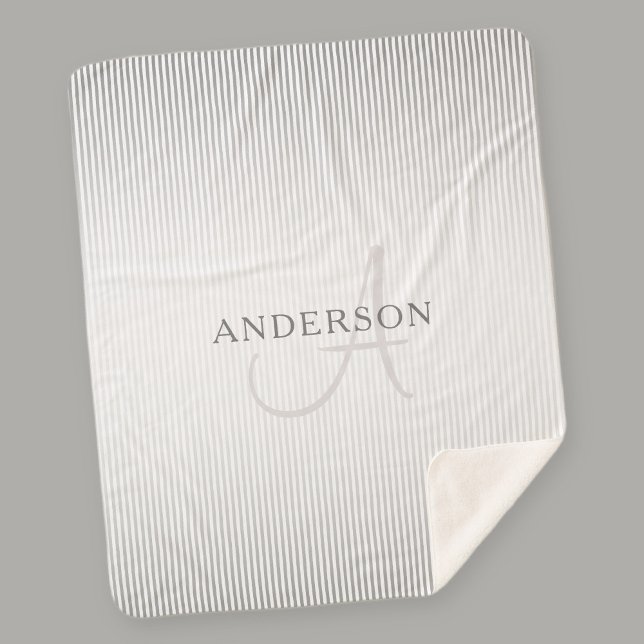 Eleganter Name Monogram & Thin Gray Ombre Streifen Sherpadecke (Von Creator hochgeladen)